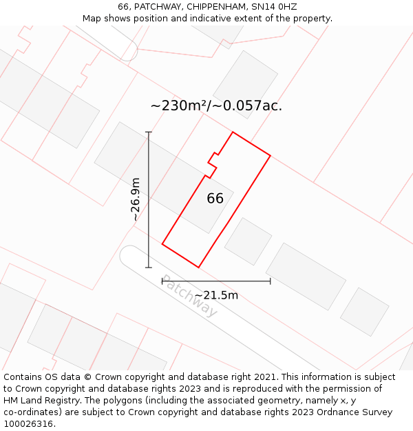 66, PATCHWAY, CHIPPENHAM, SN14 0HZ: Plot and title map