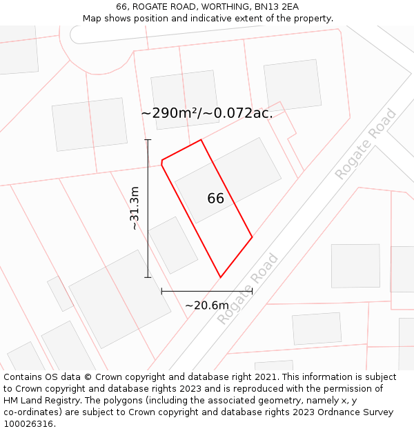 66, ROGATE ROAD, WORTHING, BN13 2EA: Plot and title map