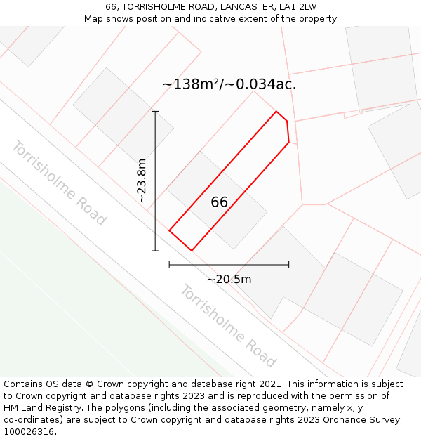 66, TORRISHOLME ROAD, LANCASTER, LA1 2LW: Plot and title map
