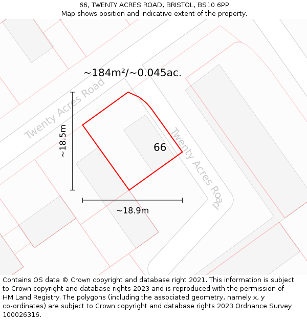 66, TWENTY ACRES ROAD, BRISTOL, BS10 6PP: Plot and title map