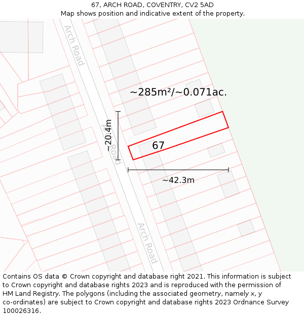 67, ARCH ROAD, COVENTRY, CV2 5AD: Plot and title map