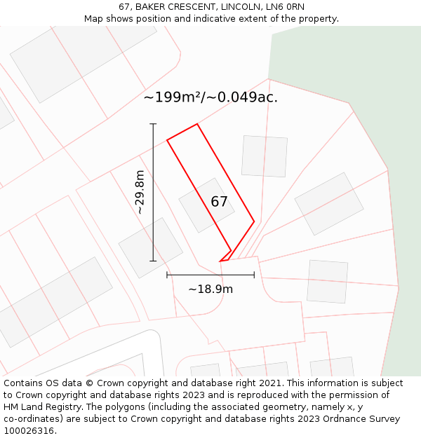 67, BAKER CRESCENT, LINCOLN, LN6 0RN: Plot and title map