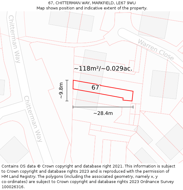 67, CHITTERMAN WAY, MARKFIELD, LE67 9WU: Plot and title map
