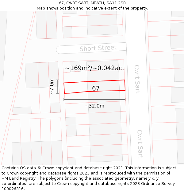67, CWRT SART, NEATH, SA11 2SR: Plot and title map