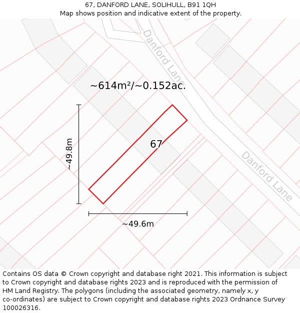 67, DANFORD LANE, SOLIHULL, B91 1QH: Plot and title map