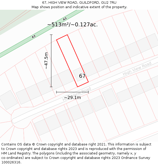 67, HIGH VIEW ROAD, GUILDFORD, GU2 7RU: Plot and title map
