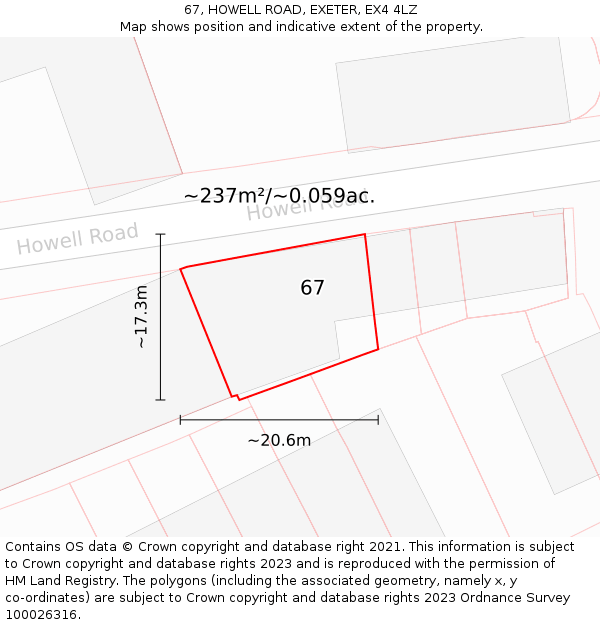 67, HOWELL ROAD, EXETER, EX4 4LZ: Plot and title map