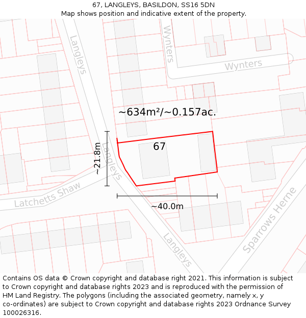 67, LANGLEYS, BASILDON, SS16 5DN: Plot and title map