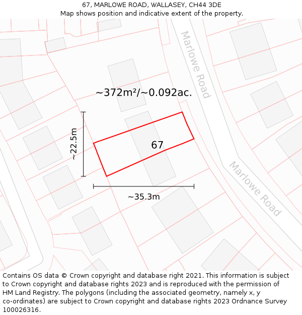 67, MARLOWE ROAD, WALLASEY, CH44 3DE: Plot and title map