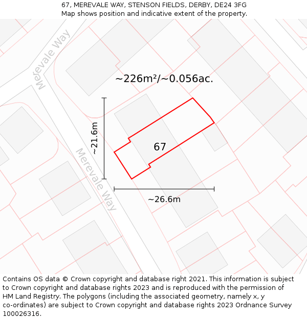67, MEREVALE WAY, STENSON FIELDS, DERBY, DE24 3FG: Plot and title map