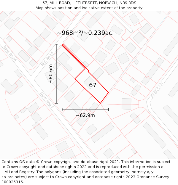 67, MILL ROAD, HETHERSETT, NORWICH, NR9 3DS: Plot and title map