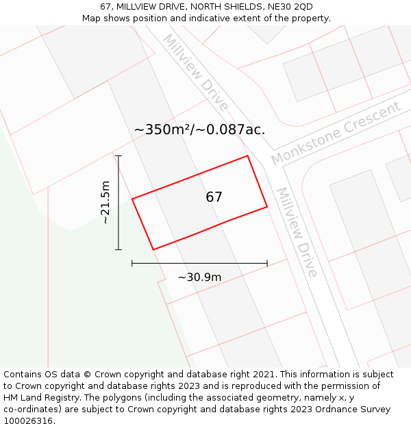 67, MILLVIEW DRIVE, NORTH SHIELDS, NE30 2QD: Plot and title map