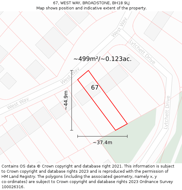 67, WEST WAY, BROADSTONE, BH18 9LJ: Plot and title map