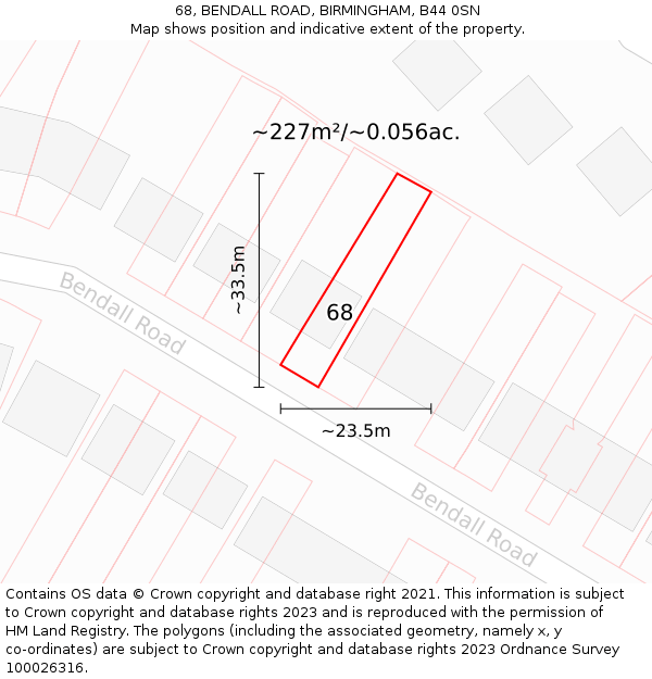 68, BENDALL ROAD, BIRMINGHAM, B44 0SN: Plot and title map