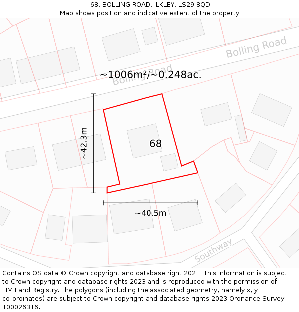 68, BOLLING ROAD, ILKLEY, LS29 8QD: Plot and title map