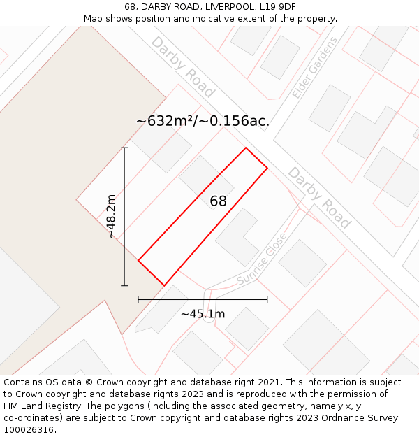 68, DARBY ROAD, LIVERPOOL, L19 9DF: Plot and title map