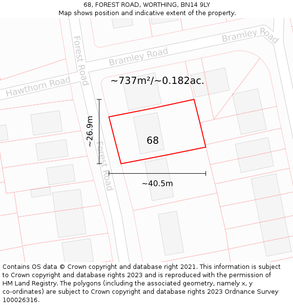 68, FOREST ROAD, WORTHING, BN14 9LY: Plot and title map