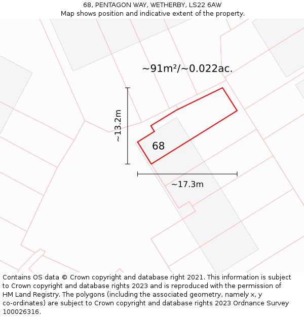 68, PENTAGON WAY, WETHERBY, LS22 6AW: Plot and title map