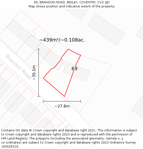 69, BRANDON ROAD, BINLEY, COVENTRY, CV3 2JD: Plot and title map