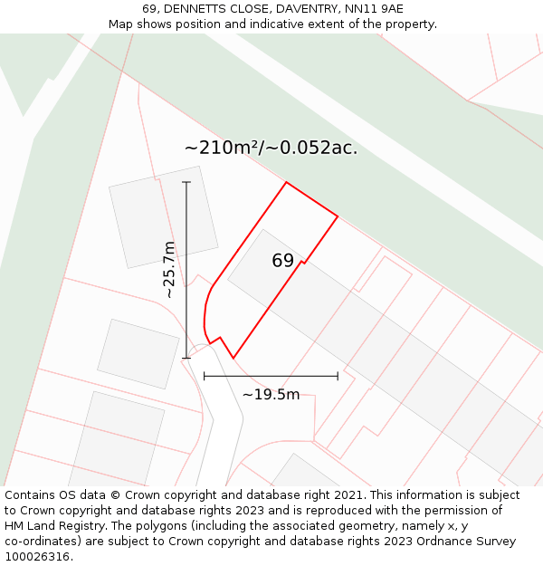 69, DENNETTS CLOSE, DAVENTRY, NN11 9AE: Plot and title map
