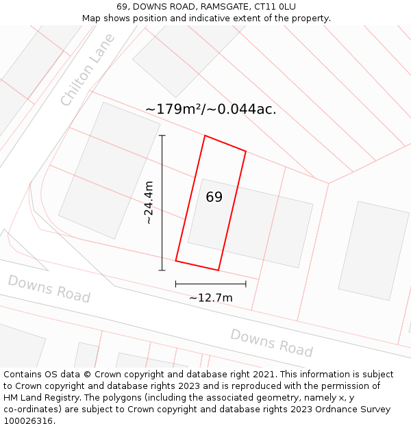 69, DOWNS ROAD, RAMSGATE, CT11 0LU: Plot and title map