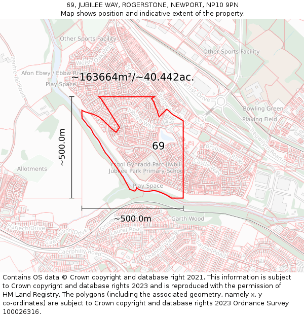 69, JUBILEE WAY, ROGERSTONE, NEWPORT, NP10 9PN: Plot and title map