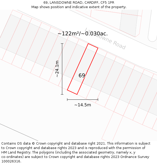 69, LANSDOWNE ROAD, CARDIFF, CF5 1PR: Plot and title map
