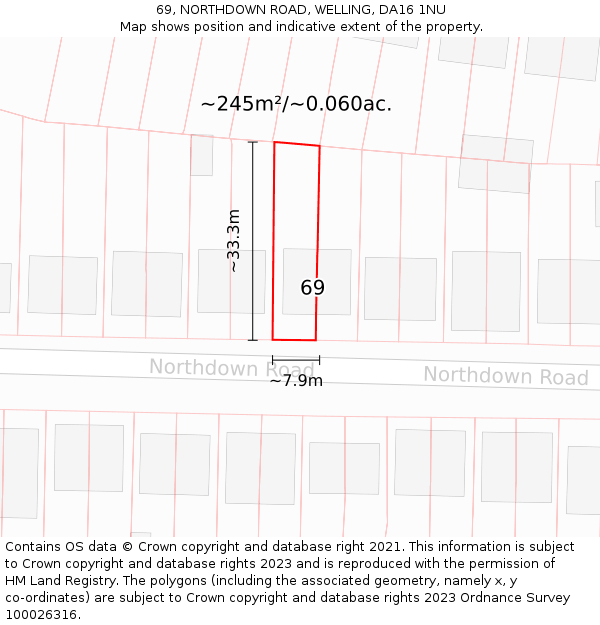 69, NORTHDOWN ROAD, WELLING, DA16 1NU: Plot and title map