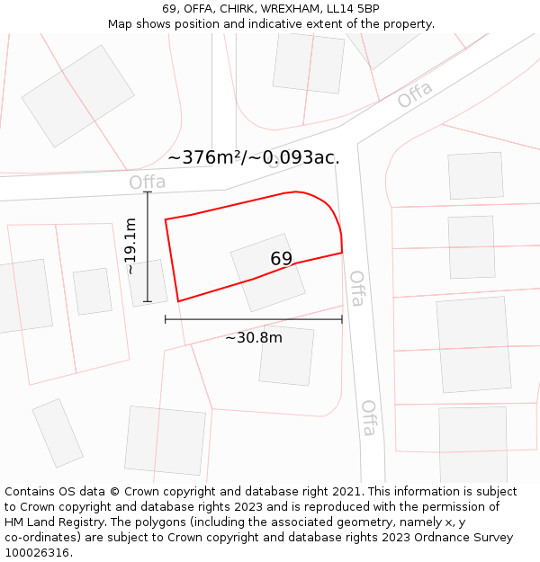 69, OFFA, CHIRK, WREXHAM, LL14 5BP: Plot and title map