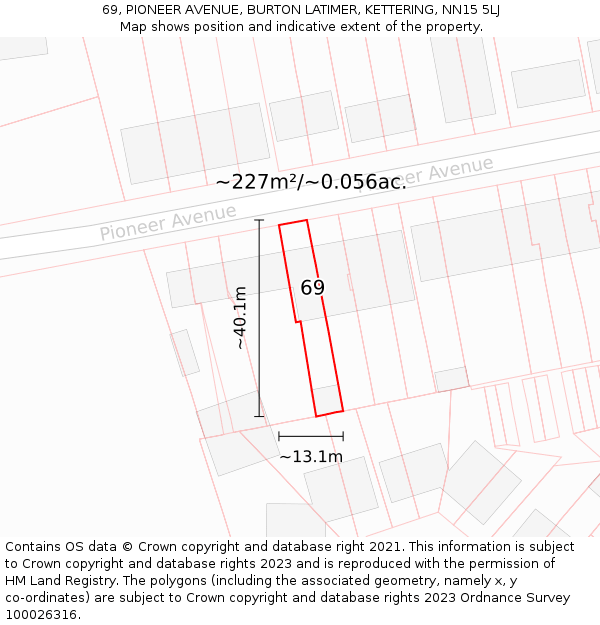 69, PIONEER AVENUE, BURTON LATIMER, KETTERING, NN15 5LJ: Plot and title map
