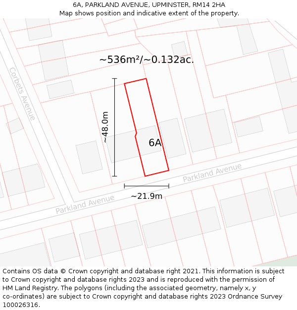 6A, PARKLAND AVENUE, UPMINSTER, RM14 2HA: Plot and title map