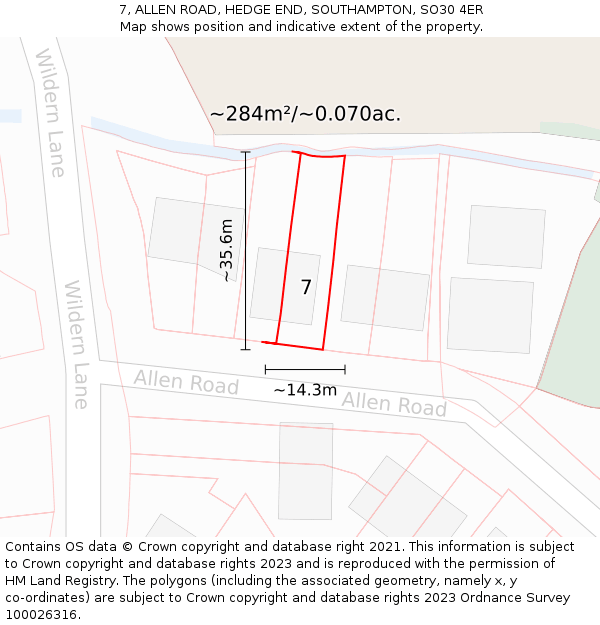 7, ALLEN ROAD, HEDGE END, SOUTHAMPTON, SO30 4ER: Plot and title map