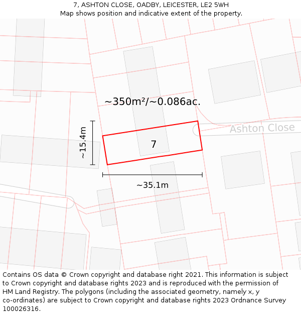 7, ASHTON CLOSE, OADBY, LEICESTER, LE2 5WH: Plot and title map