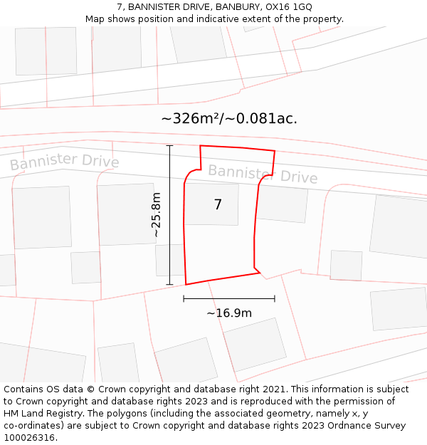 7, BANNISTER DRIVE, BANBURY, OX16 1GQ: Plot and title map