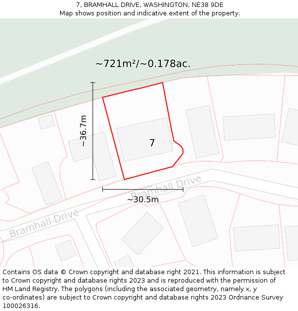 7, BRAMHALL DRIVE, WASHINGTON, NE38 9DE: Plot and title map