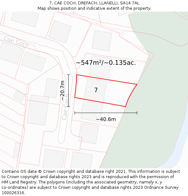7, CAE COCH, DREFACH, LLANELLI, SA14 7AL: Plot and title map