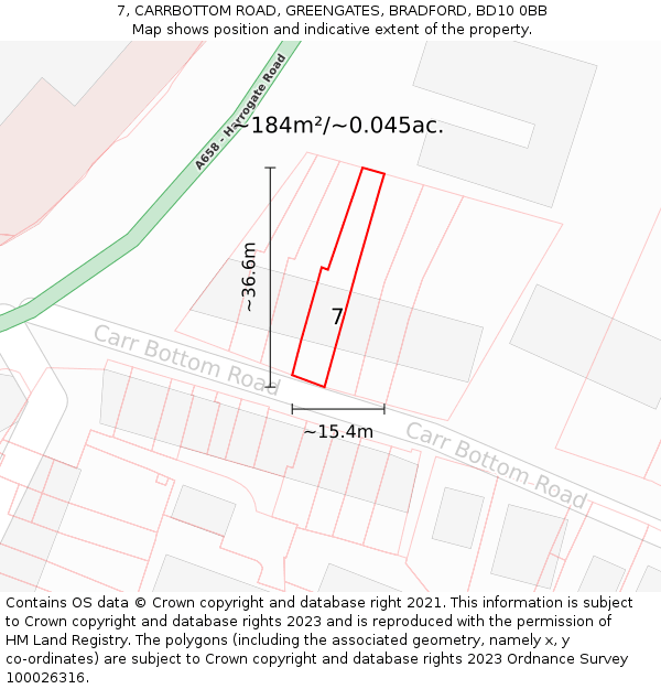 7, CARRBOTTOM ROAD, GREENGATES, BRADFORD, BD10 0BB: Plot and title map