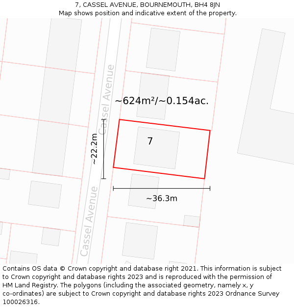 7, CASSEL AVENUE, BOURNEMOUTH, BH4 8JN: Plot and title map