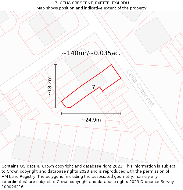 7, CELIA CRESCENT, EXETER, EX4 9DU: Plot and title map