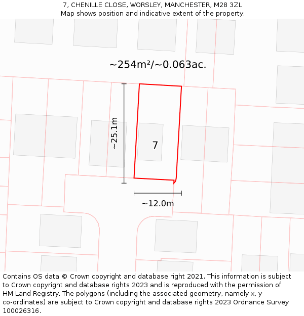 7, CHENILLE CLOSE, WORSLEY, MANCHESTER, M28 3ZL: Plot and title map