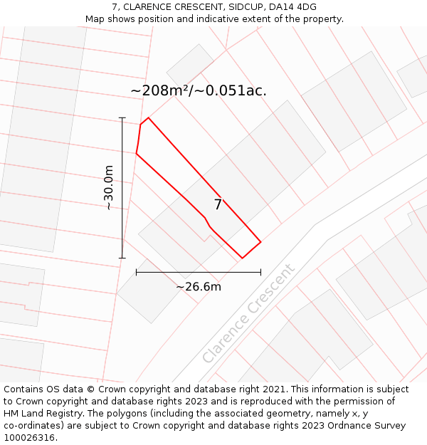 7, CLARENCE CRESCENT, SIDCUP, DA14 4DG: Plot and title map