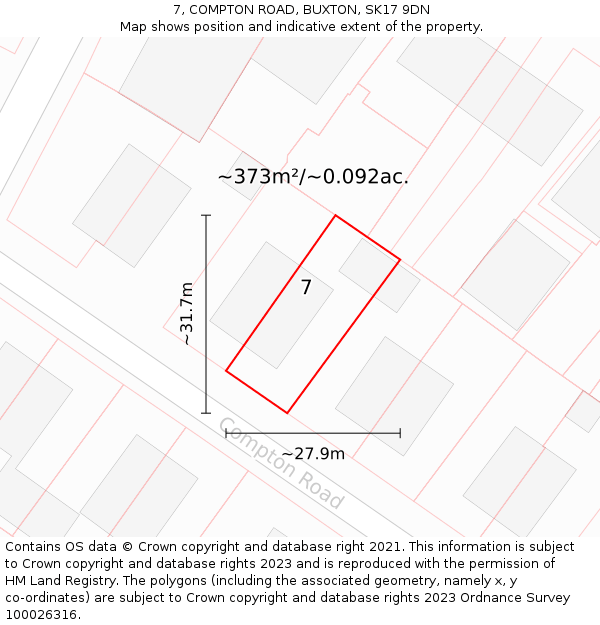 7, COMPTON ROAD, BUXTON, SK17 9DN: Plot and title map