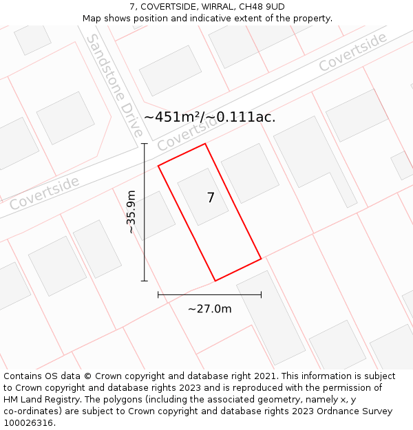 7, COVERTSIDE, WIRRAL, CH48 9UD: Plot and title map