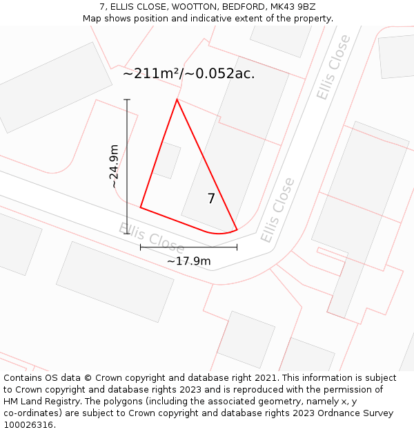7, ELLIS CLOSE, WOOTTON, BEDFORD, MK43 9BZ: Plot and title map