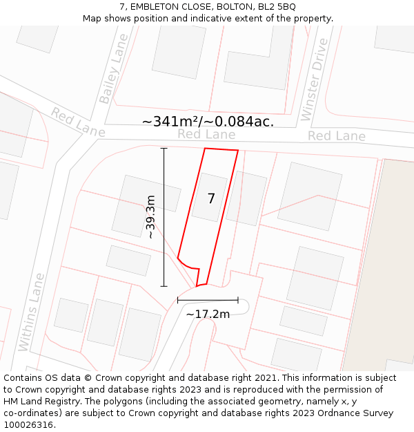 7, EMBLETON CLOSE, BOLTON, BL2 5BQ: Plot and title map