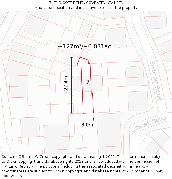 7, ENDICOTT BEND, COVENTRY, CV4 9TN: Plot and title map
