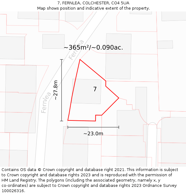7, FERNLEA, COLCHESTER, CO4 5UA: Plot and title map