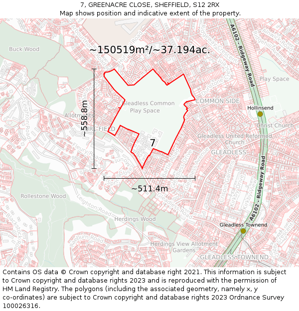 7, GREENACRE CLOSE, SHEFFIELD, S12 2RX: Plot and title map