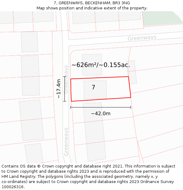 7, GREENWAYS, BECKENHAM, BR3 3NG: Plot and title map