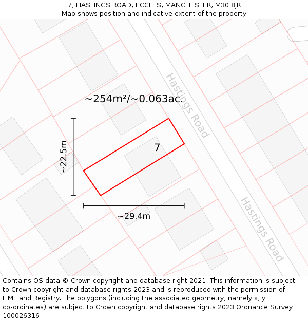 7, HASTINGS ROAD, ECCLES, MANCHESTER, M30 8JR: Plot and title map